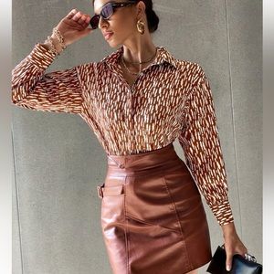 SHEIN BIZwear All Over Print Button Up Shirt Workwear